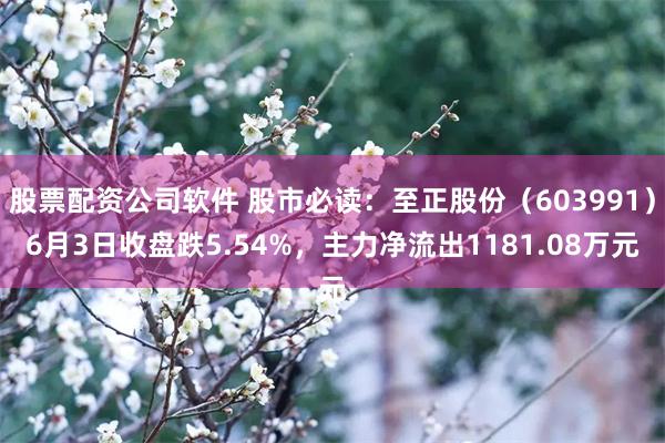 股票配资公司软件 股市必读：至正股份（603991）6月3日收盘跌5.54%，主力净流出1181.08万元
